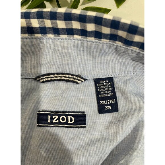 Izod Mens Blue & White Gingham Short Sleeve Button-Down Shirt 2XL 100% Cotton - Picture 3 of 11